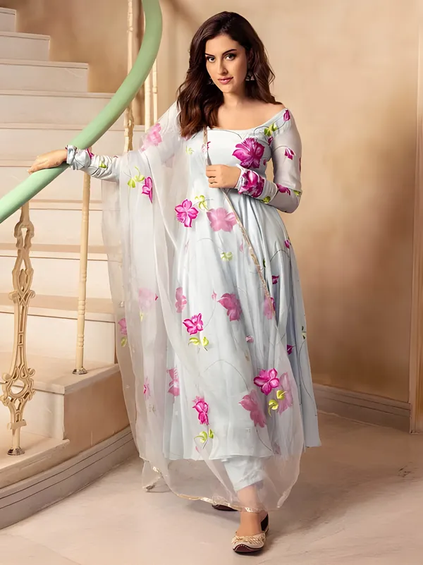 Sky_Blue_Digital_Printed_Flared_Kurti_with_Attached_Dupatta